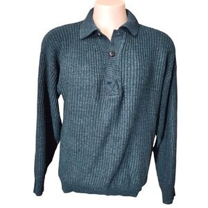 Botany 500 Sweater Men's L Green Gorp Core Cabin Core Retro Shaker Knit Polo